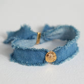 Armband denim wrap goud