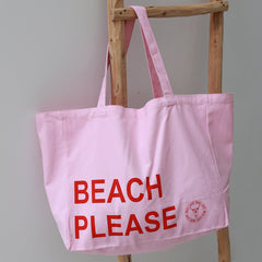 Canvas strandtas beach please pink