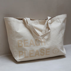 Bolso de playa de lona, color beige, por favor.