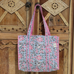 Schoudertas con estampado de bloques en azul francés