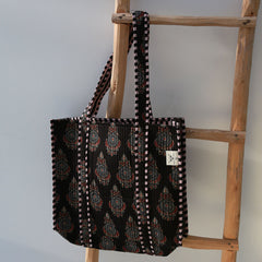 Blockprint schoudertas Indian black