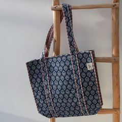Blockprint schoudertas Indian blue