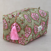 Blockprint toiletry bag Indian green