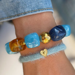 Bracelet cube boule dorée bleue