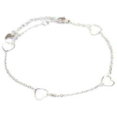 Pulsera de tobillo con corazones de plata