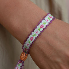 Geweven armband cotton flower lavendel