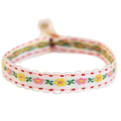 Pulsera tejida flor de algodón blanca