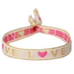 Pulsera tejida color crema love gold