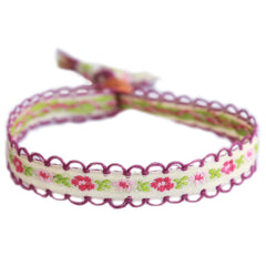 Geweven armband cotton flower lavendel