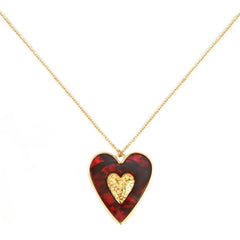 Gouden ketting burgundy heart on fire