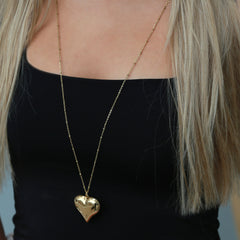Gold long necklace bold heart