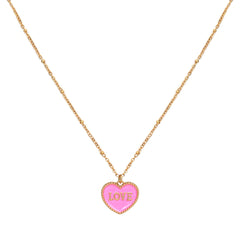 Gold necklace pink heart love
