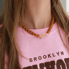 Collier pierre bulle caramel