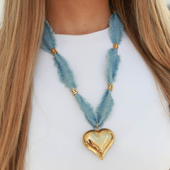 Ketting denim bold hart