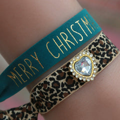 Suède armbandje Merry Christmas zeegroen