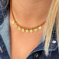 Miyuki Goldmünzen Halskette Cognac