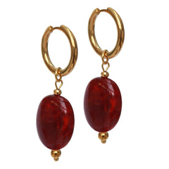 Gouden oorbellen pastille burgundy