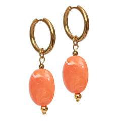 Golden earrings pastille orange