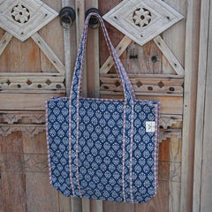 Blockprint schoudertas Indian blue