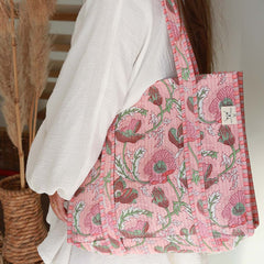 Block print shoulder bag peach