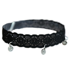 Ankle bracelet black silver coin