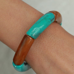 Brazalete pluma marrón turquesa