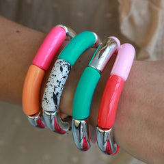 Brazalete pluma blanco turquesa plata