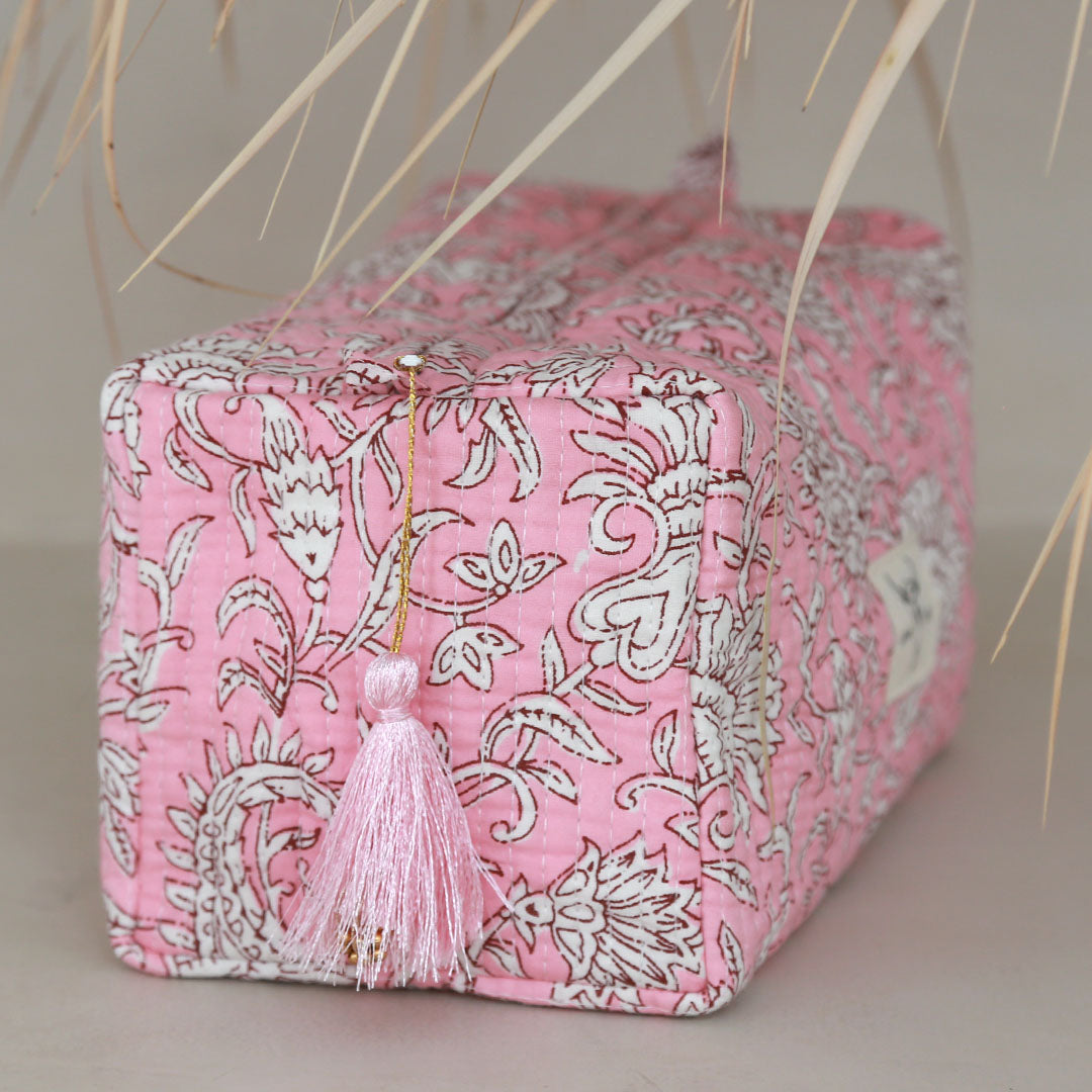 Bolso de baño con estampado de bloques Fez, flor francesa M