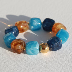 Bracelet cube boule dorée bleue