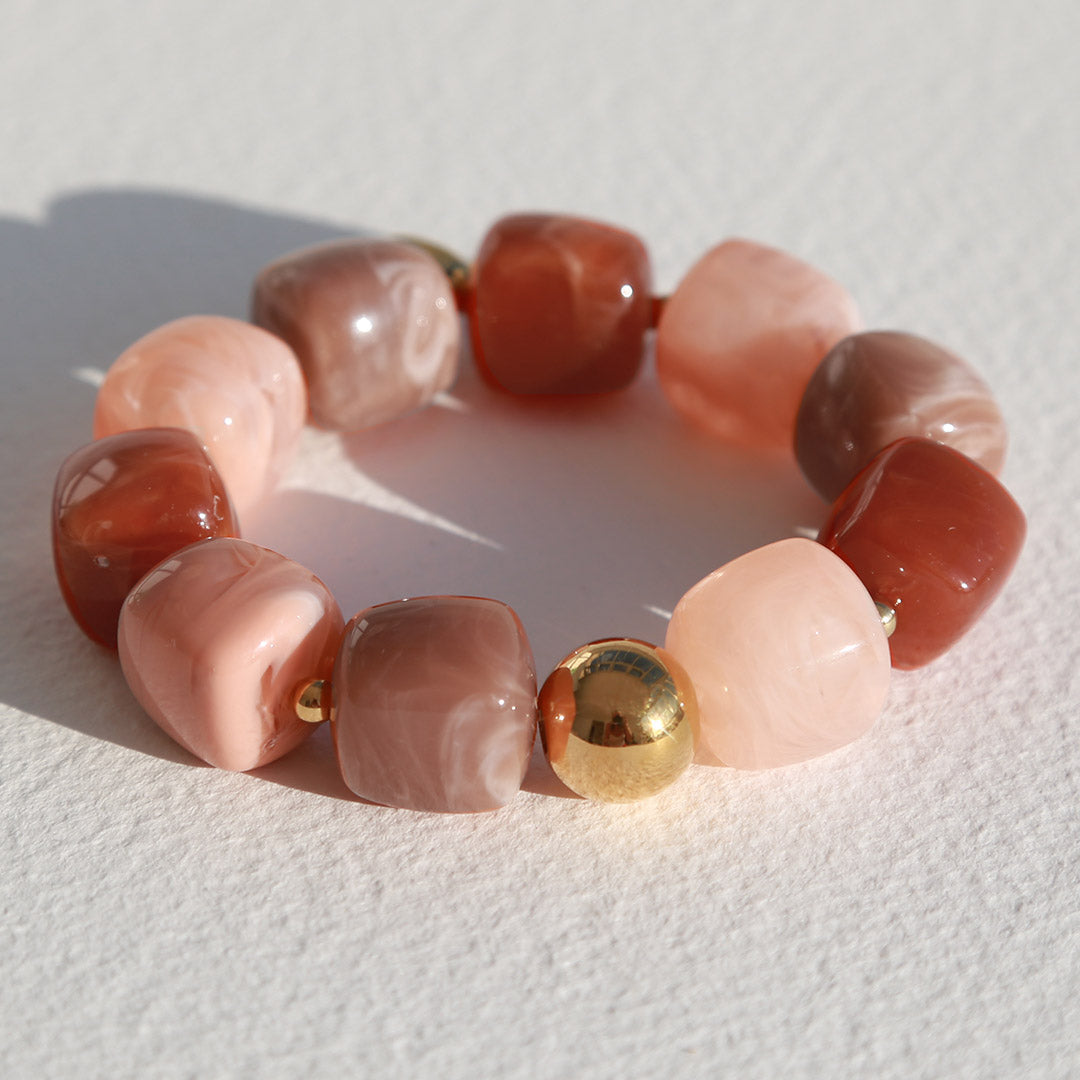 Bracelet cube boule dorée rose