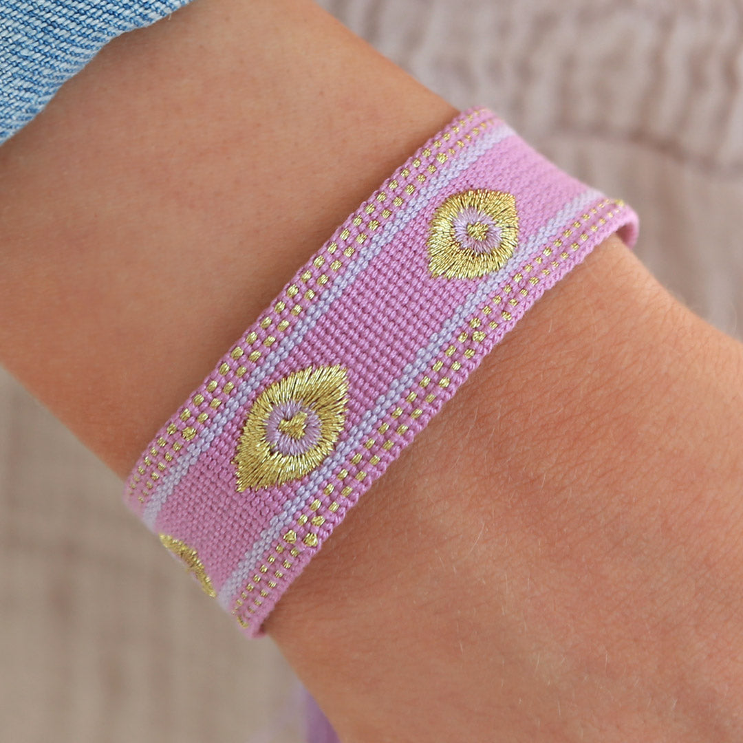 Woven bracelet evil eye purple