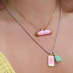 Necklace evil eye pink bar
