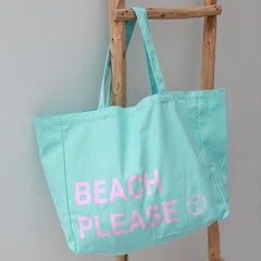 Bolsa de playa de lona Beach Please turquesa/rosa