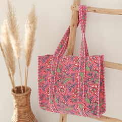Bolso de hombro con estampado de bloques rosa