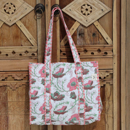 Bolso de hombro con estampado de bloques blanco