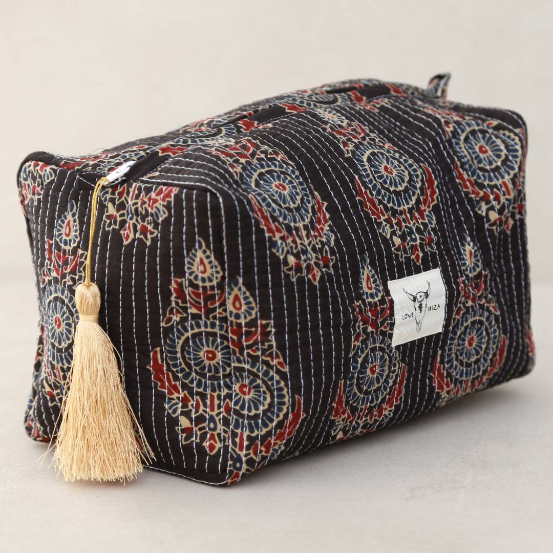 Blockprint toiletry bag Indian black