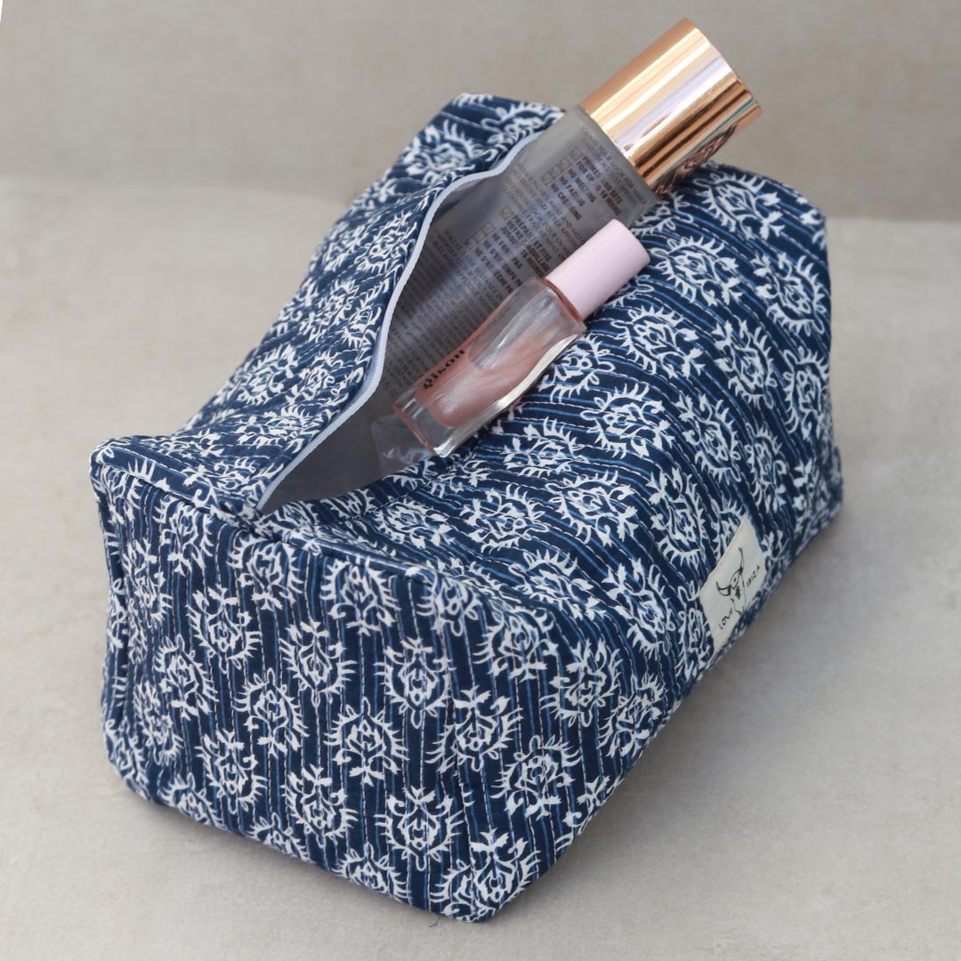 Blockprint toiletry bag Indian blue