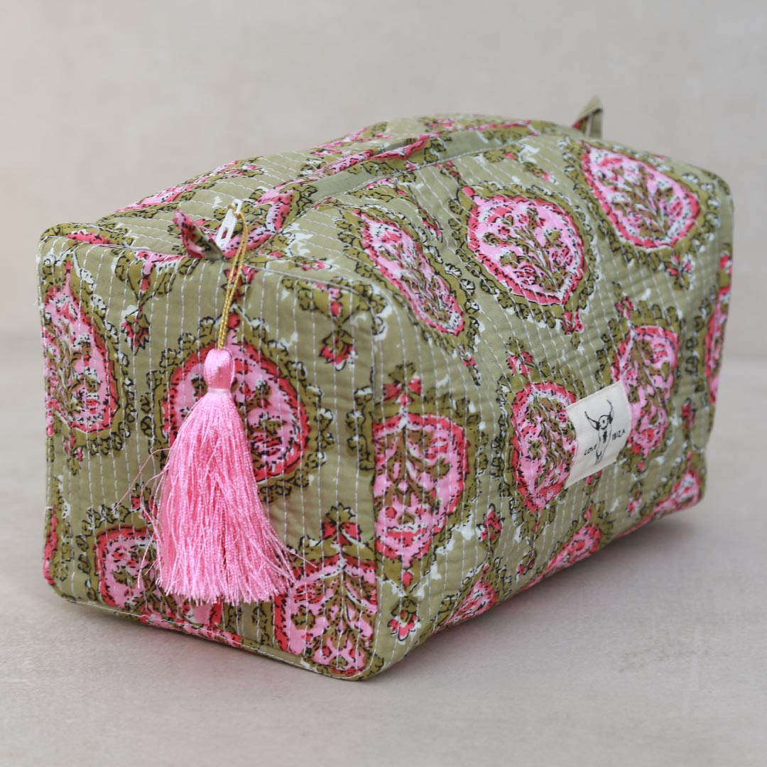 Blockprint toiletry bag Indian green