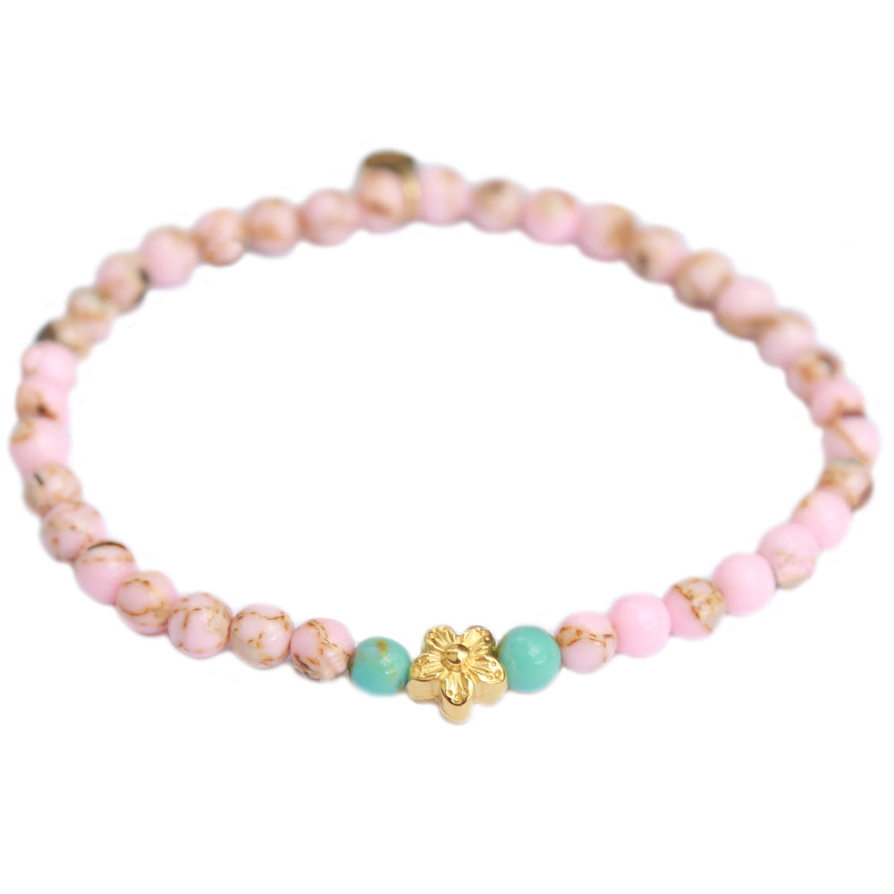 Brazalete flor piedra rosa oro