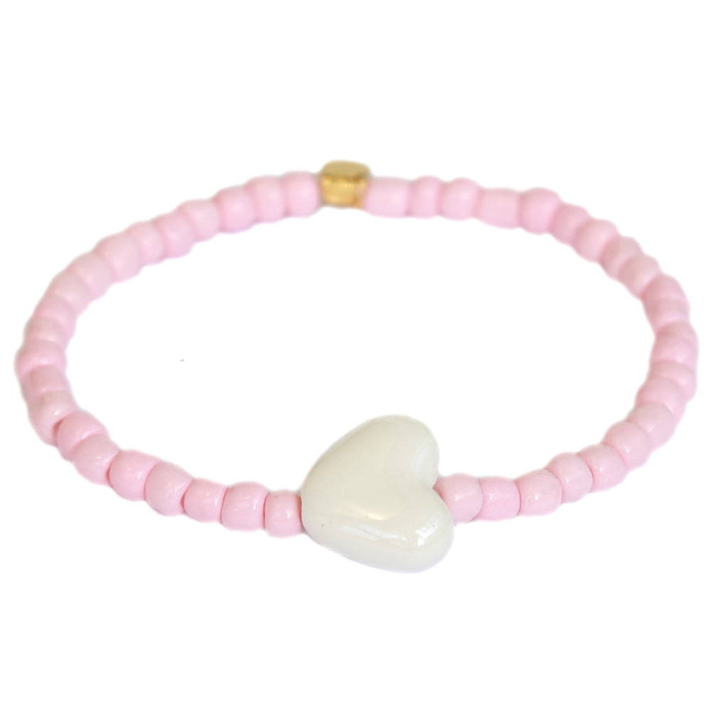 Brazalete corazón de piedra rosa