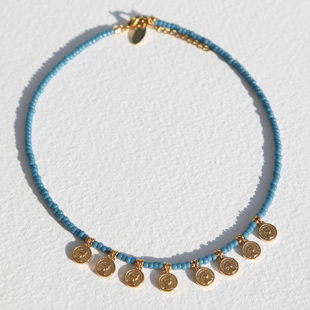 Collier Miyuki avec pièce d'or bleue