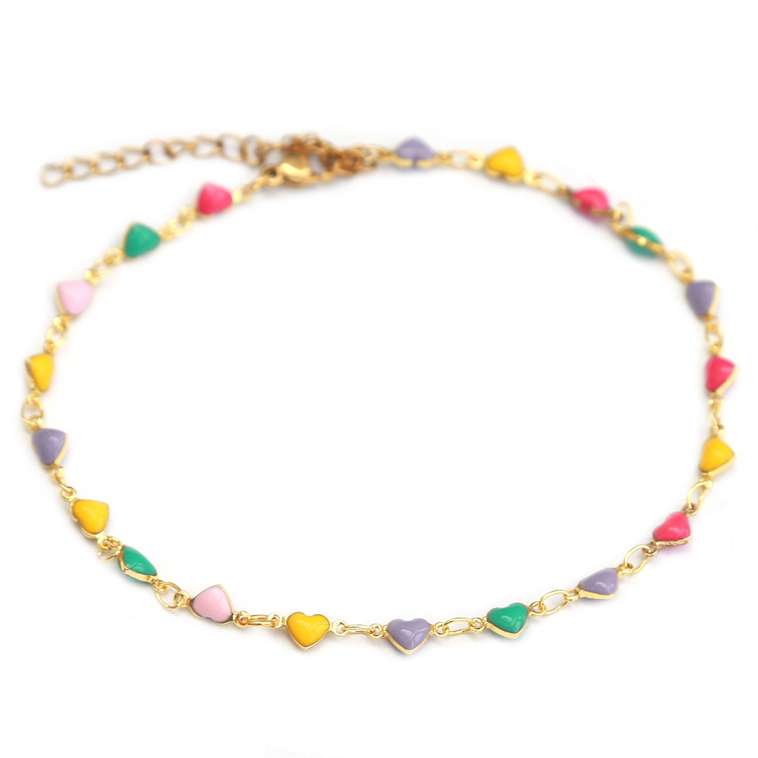Bracelet de cheville coeurs colorés