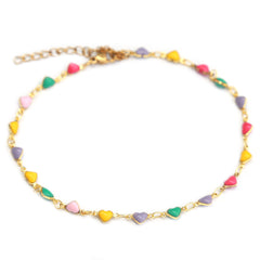 Bracelet de cheville coeurs colorés