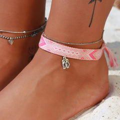 Chanclas de algodón con tira en el tobillo, color rosa azteca y plata