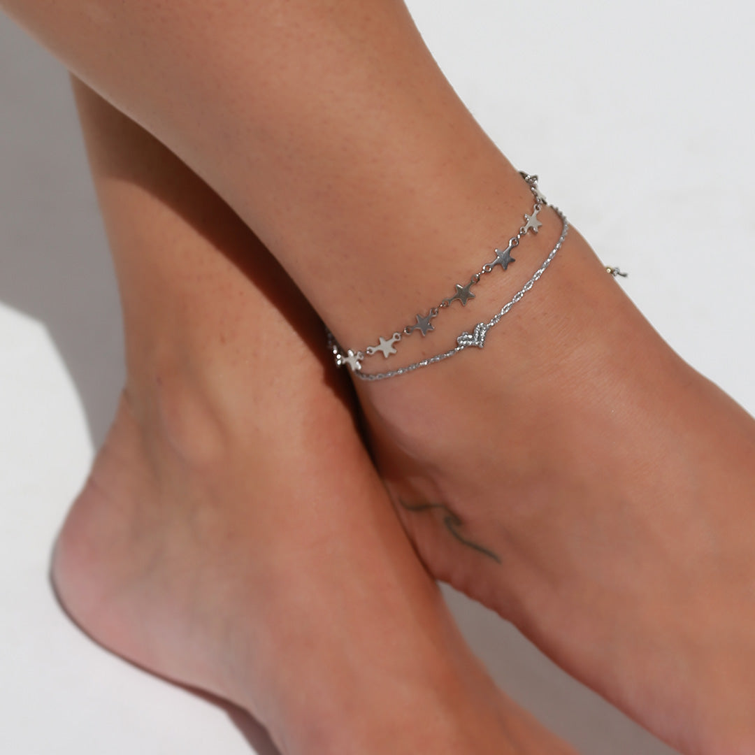 Pulsera de tobillo love Ibiza corazón plata