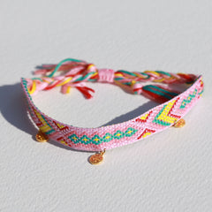Bracelet de cheville en coton aztèque rose pièce dorée