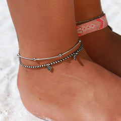 Bracelet de cheville boules argentées