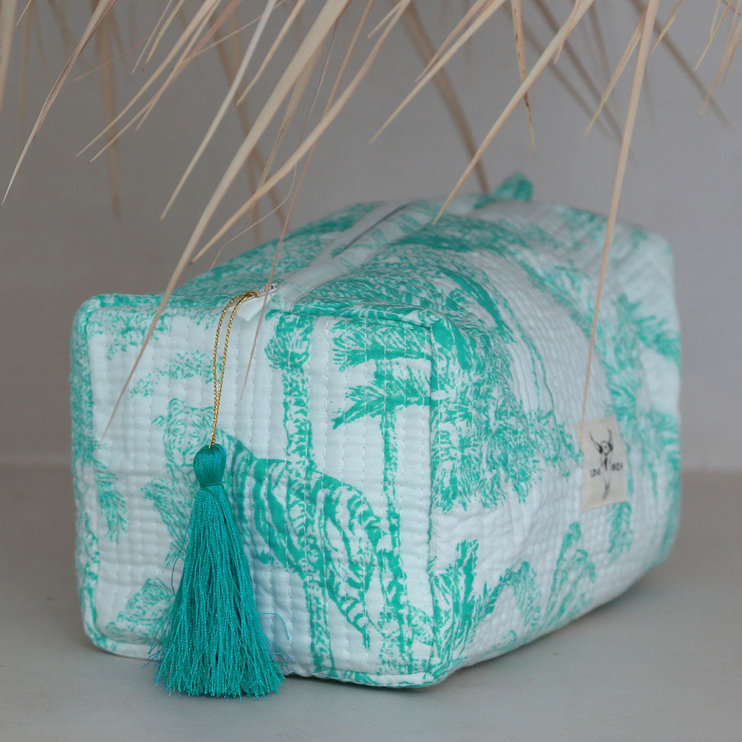 Bolso de baño con estampado de bloques Fez tropic turquesa M