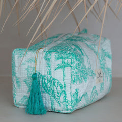 Bolso de baño con estampado de bloques Fez tropic turquesa M