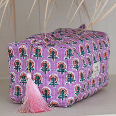 Bolso de baño con estampado de bloques Fez morado rosa M